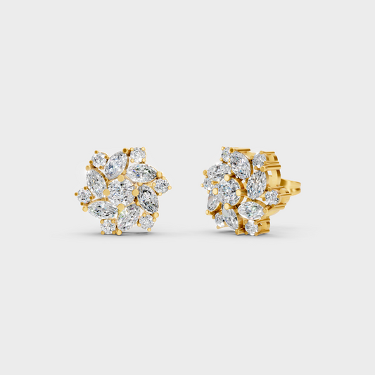 GLI Certified 1.94 Ct TW Round And Marquise Lab-Grown Diamond Stud Earrings In 18K Yellow Gold