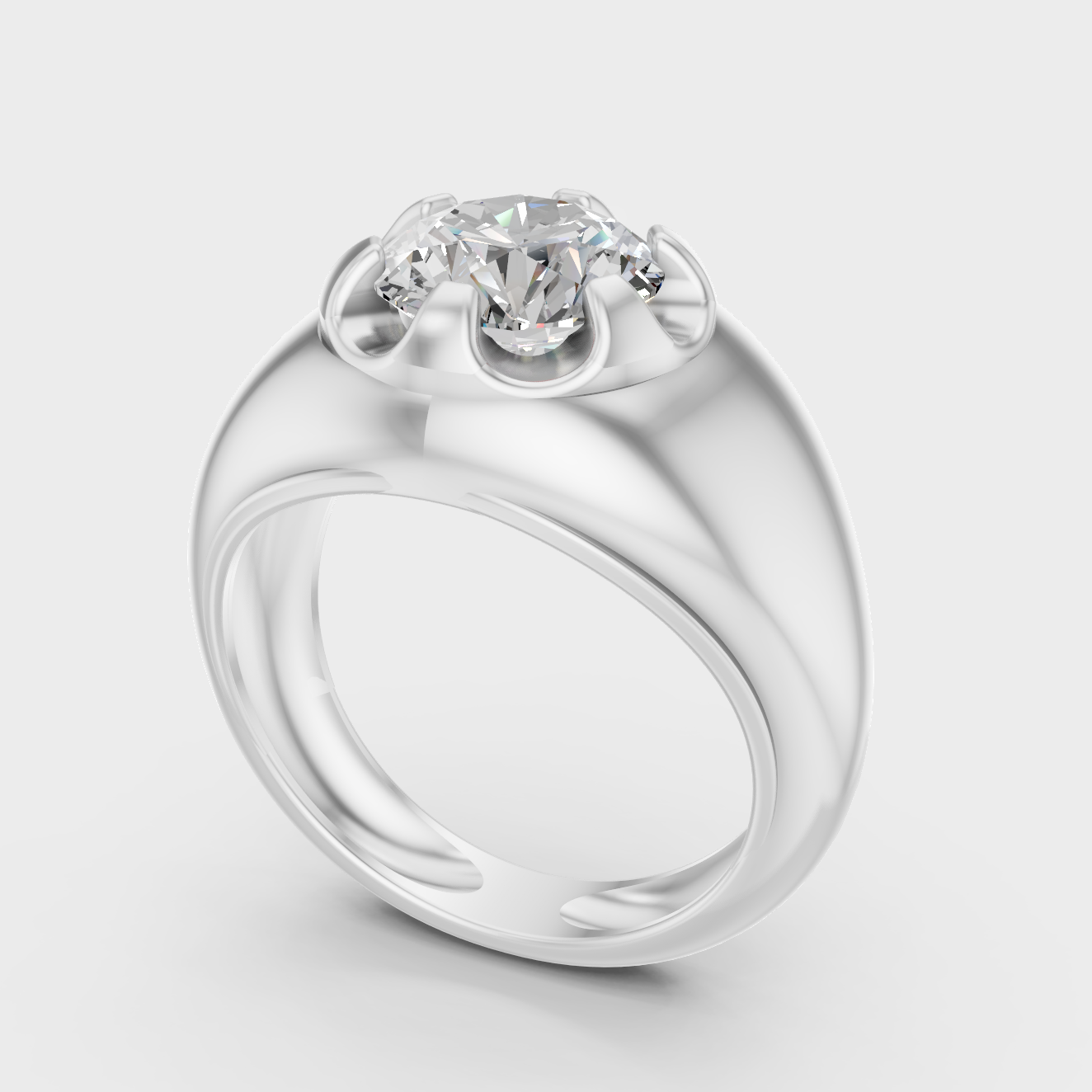 Platinum Mens Diamond Ring With Brilliant Round Cut Diamond