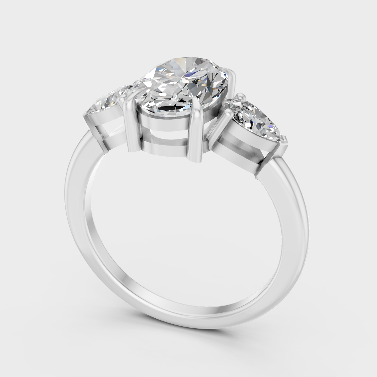 Platinum Engagement Ring With Oval And Pear Cut Diamonds