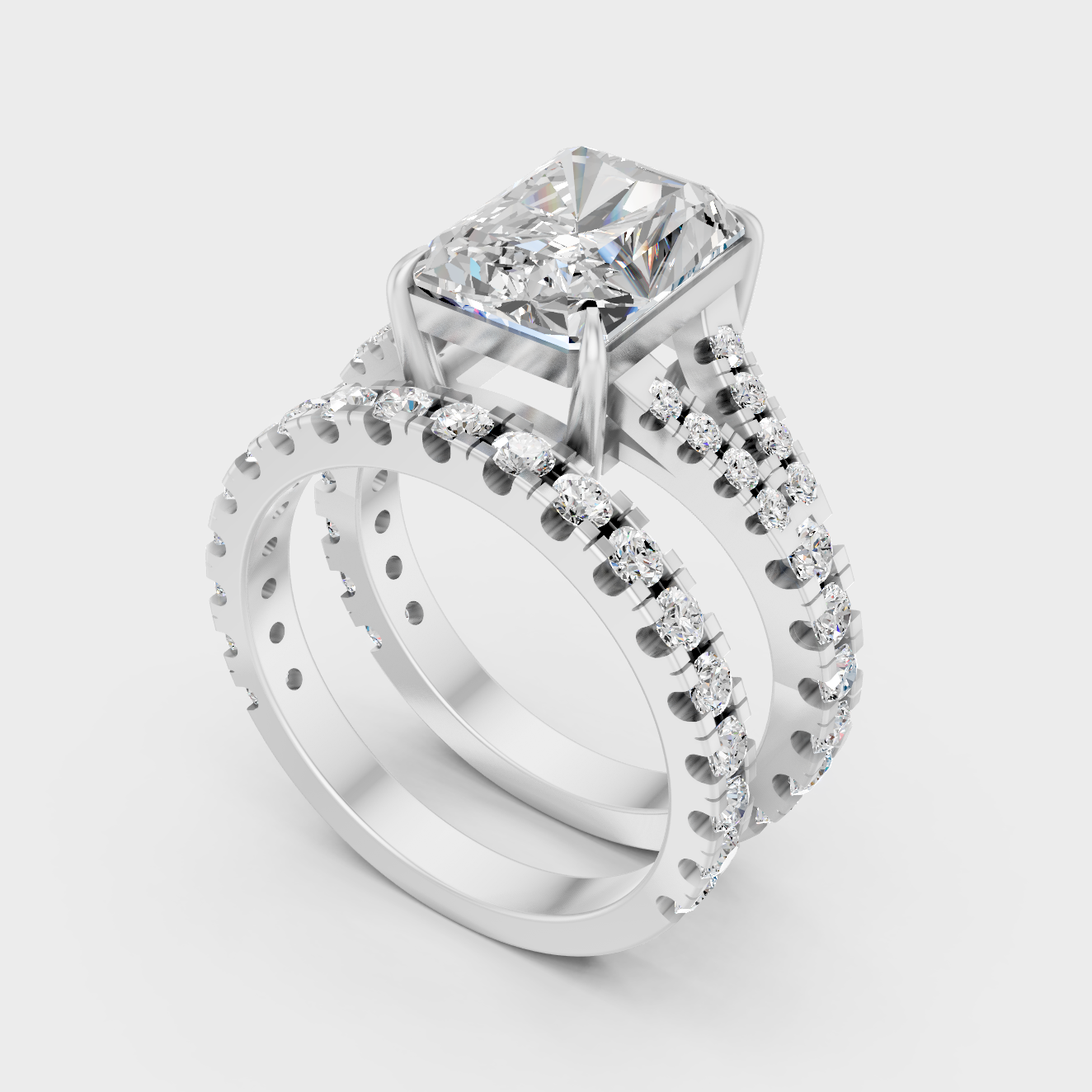 Platinum Engagement Ring Set With Radiant Cut Diamonds