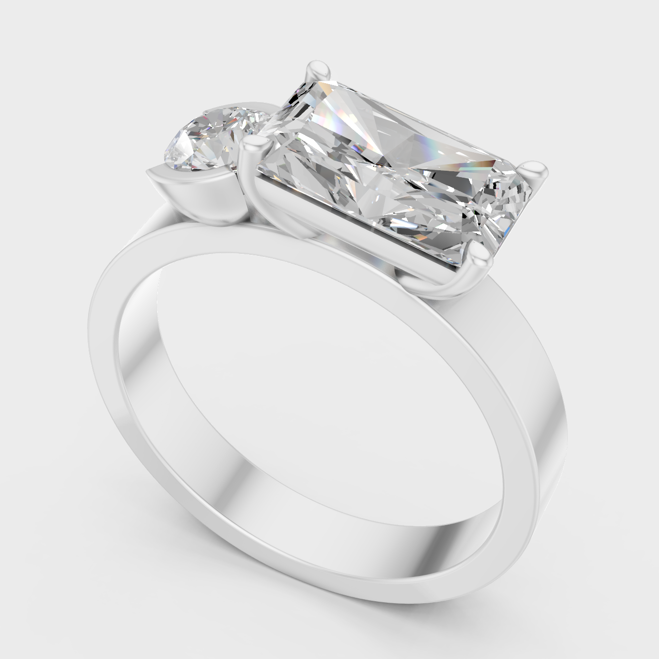 1.75 Ct Emerald & Round Lab-Grown Diamond Two-Stone Ring in