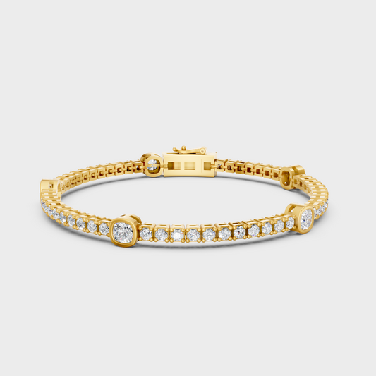 GLI Certified 4.42 Ct Lab Grown Cushion And Round Diamond Tennis Bracelet In Yellow Gold Luxury Jewelry