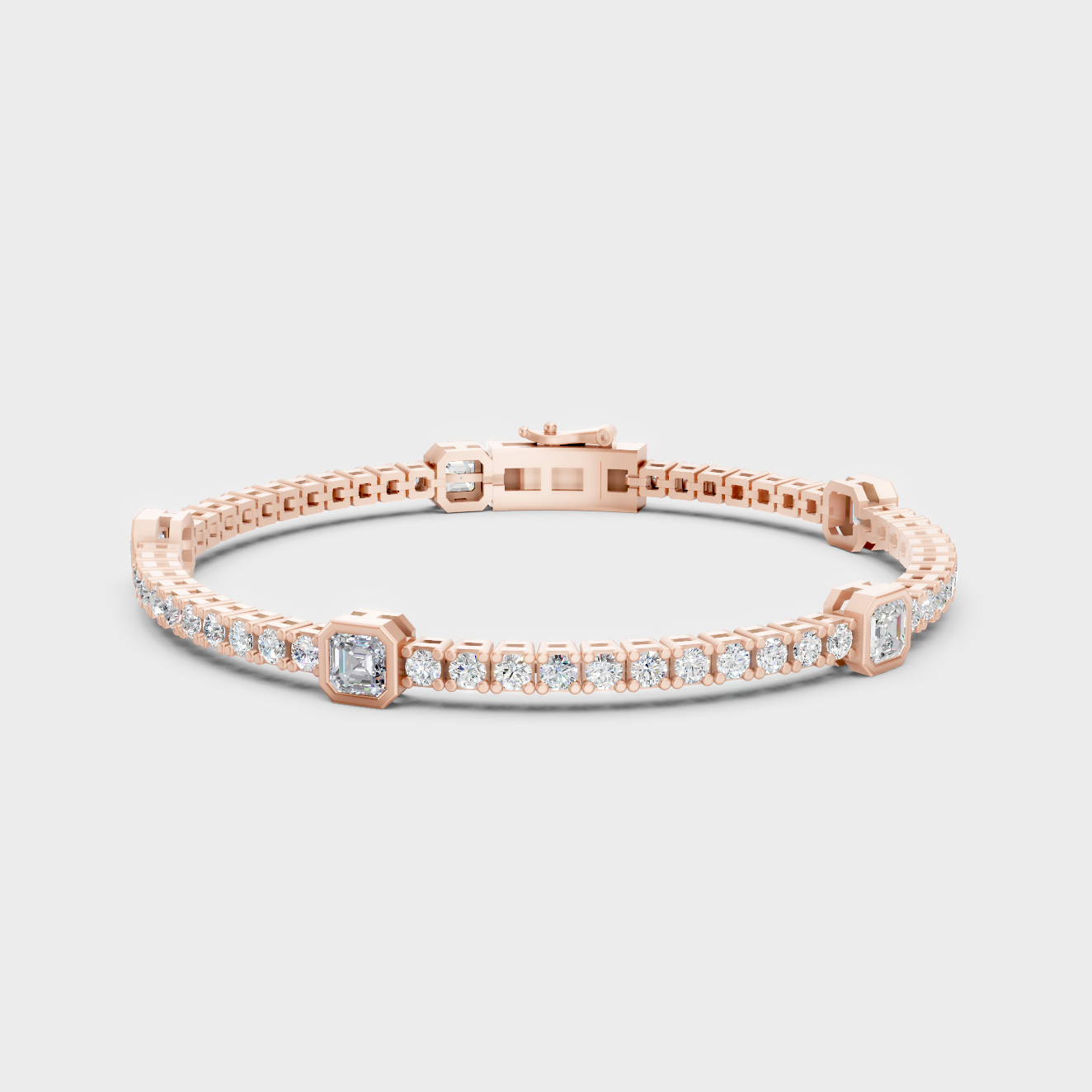 4.42 Ct Asscher Round Lab-Grown Diamond Tennis Bracelet Rose Gold