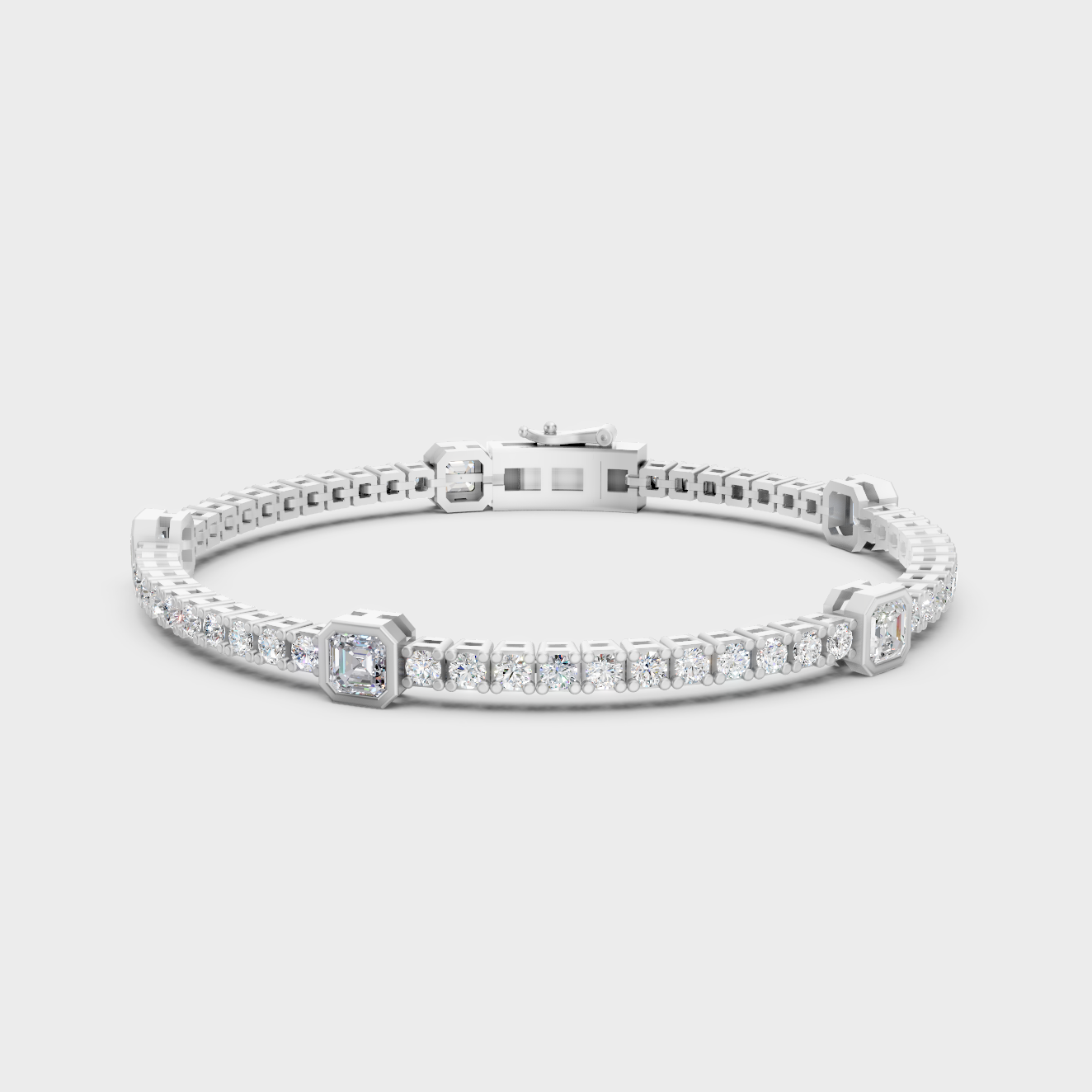 4.42 Ct Asscher Round Lab-Grown Diamond Tennis Bracelet White Gold