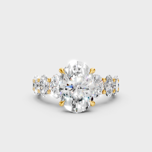 Certified 7.13 Carat Oval-Cut Lab-Grown Diamond Hidden Halo Ring In 18K Yellow Gold