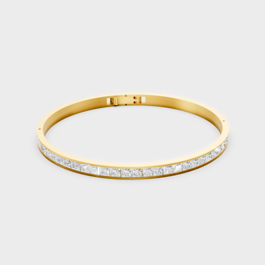 3.81 Ct Princess Cut Lab Grown Diamond Oval Bracelet In Yellow Gold Luxury Jewelry