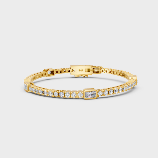 4.42 Ct Radiant And Round Cut Lab Grown Diamond Tennis Bracelet In Yellow Gold Luxury Design