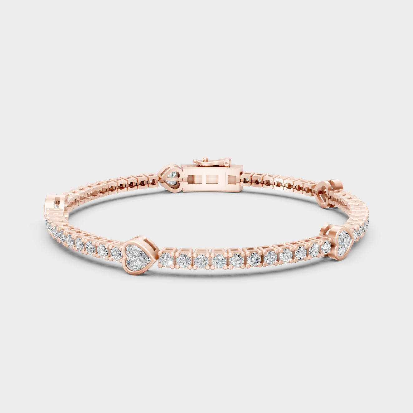 Premium Heart And Round Diamond Tennis Bracelet 4.42 Ct Lab Grown In Rose Gold Elegant Design