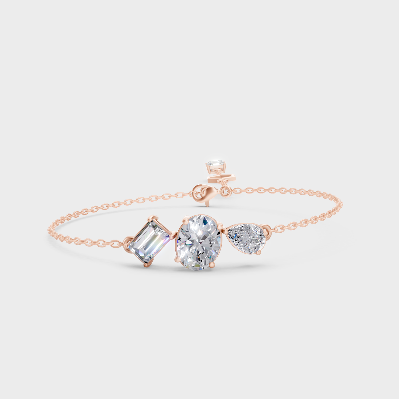 Premium Pear Baguette Emerald Oval Diamond Bracelet 3.25 Ct Lab Grown In Rose Gold