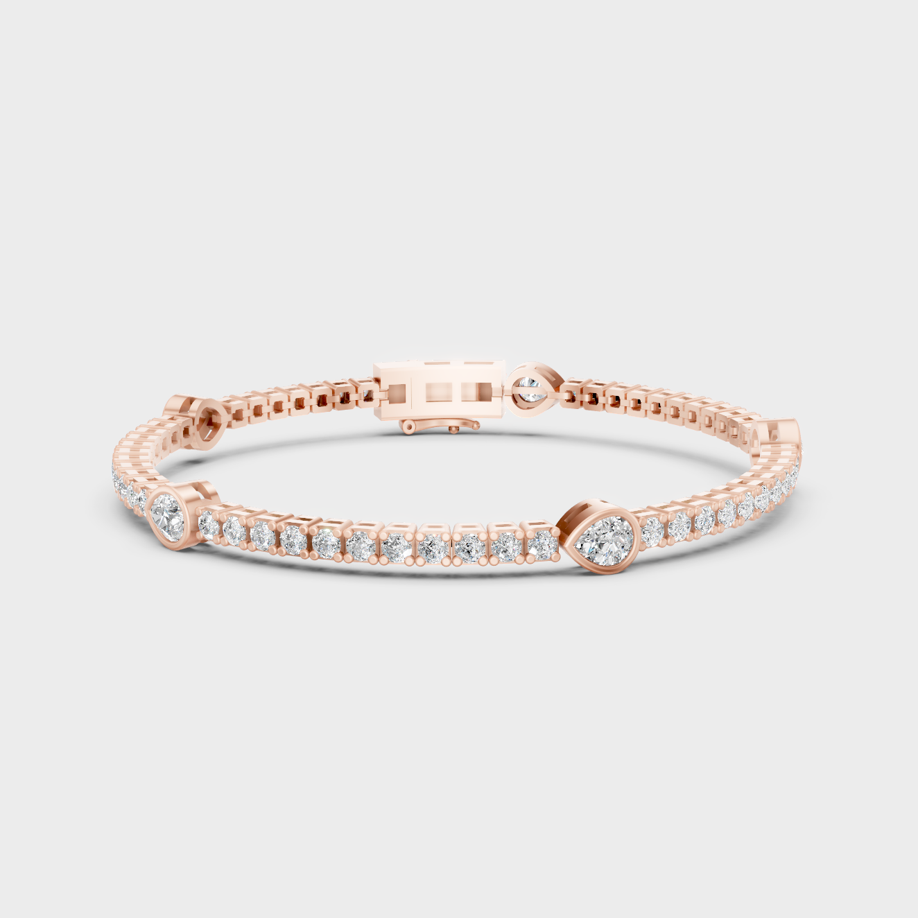 Premium Pear And Round Diamond Tennis Bracelet 4.42 Ct Lab Grown In Rose Gold Elegant Style