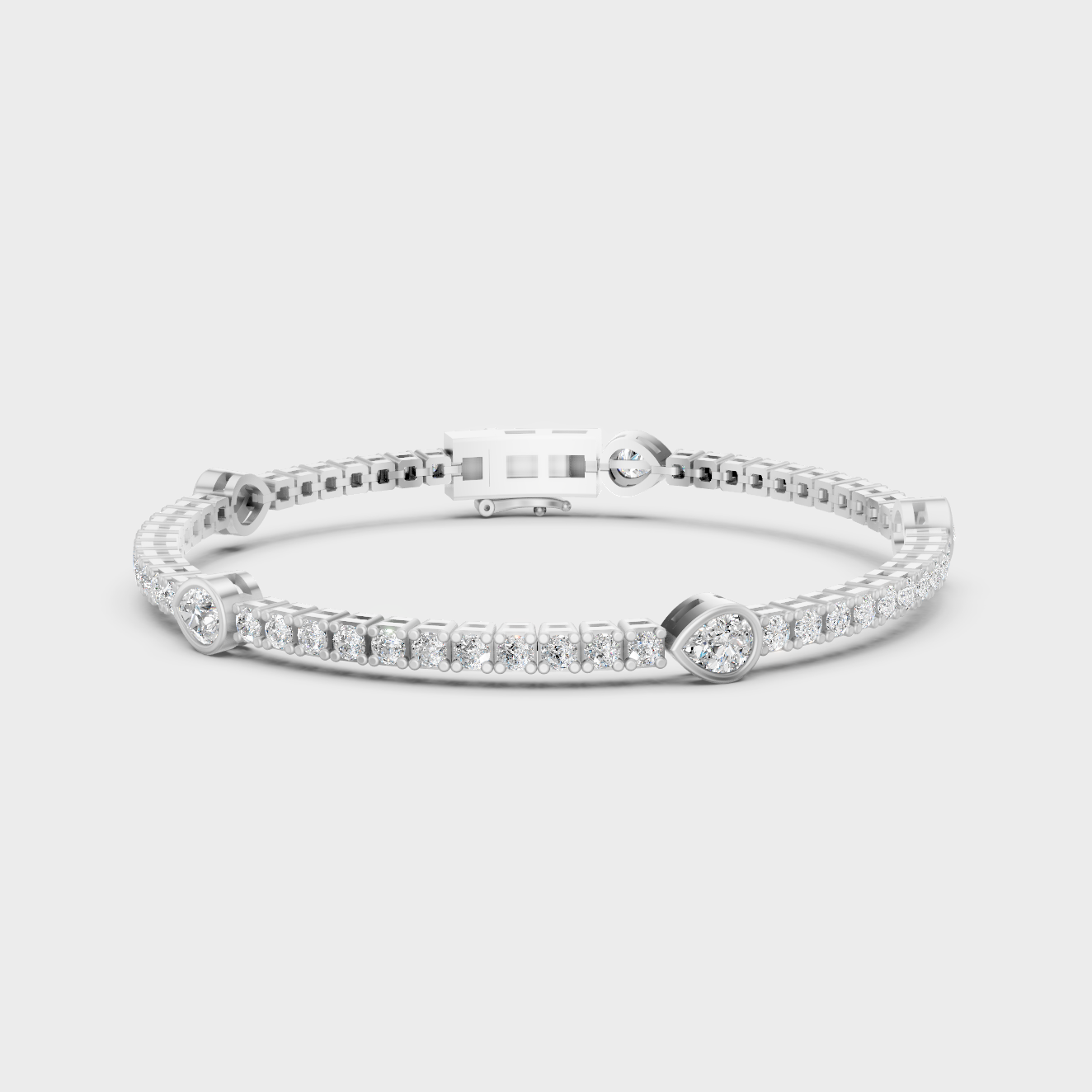 Platinum Pear And Round Diamond Tennis Bracelet 4.42 Ct Designer Fine Jewelry