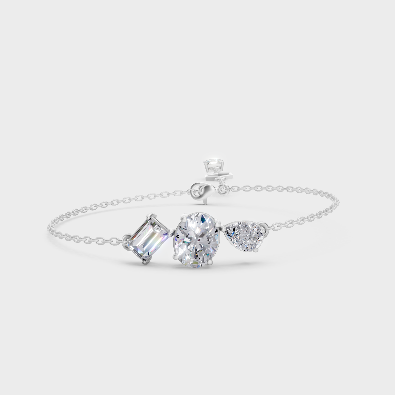 White Gold 3.52 Ct Lab Grown Multi Shape Diamond Chain Bracelet Certified Fine Jewelry