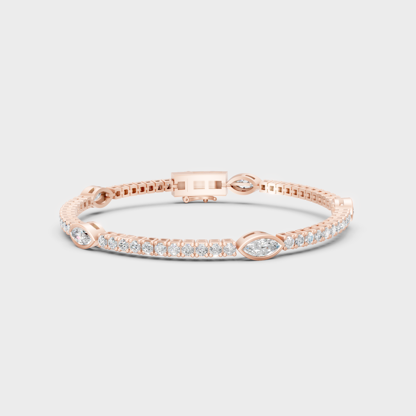 Premium Marquise And Round Diamond Tennis Bracelet 4.42 Ct Lab Grown In Rose Gold Elegant Style