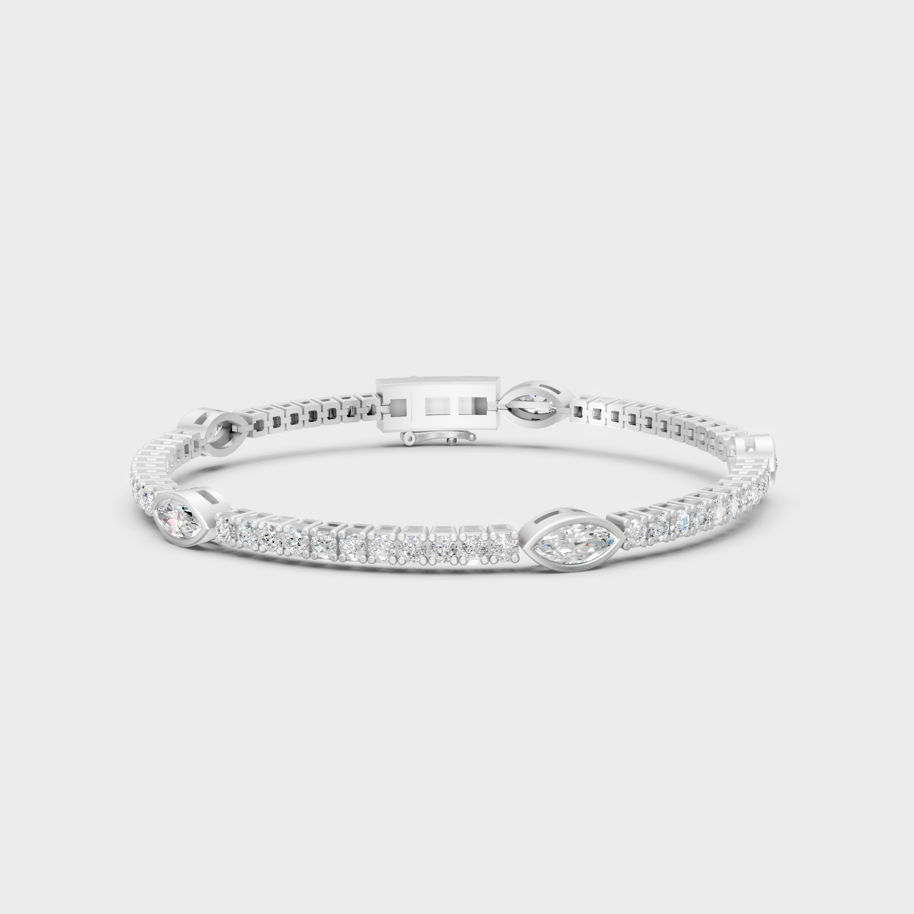 White Gold Marquise Round Diamond Tennis Bracelet 4.42 Ct Modern Luxury