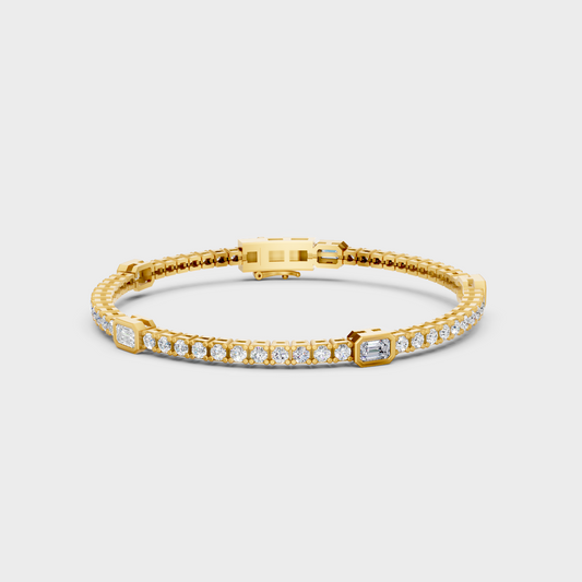 GLI Certified 4.42 Ct Lab Grown Emerald And Round Diamond Tennis Bracelet In Yellow Gold Luxury