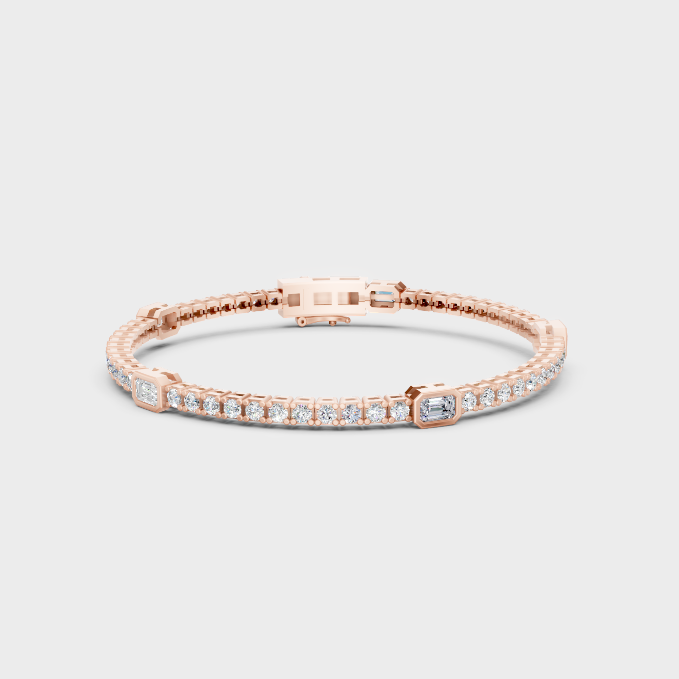 Premium Emerald And Round Diamond Tennis Bracelet 4.42 Ct Lab Grown In Rose Gold Elegant Style