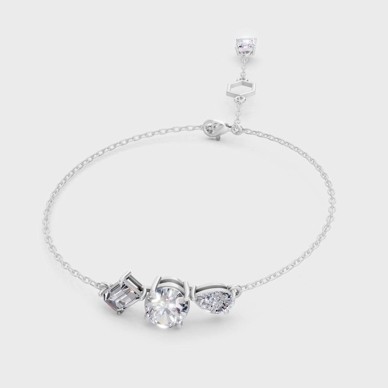Platinum Multi Shape Diamond Chain Bracelet 3.52 Ct Premium Lab Grown Jewelry