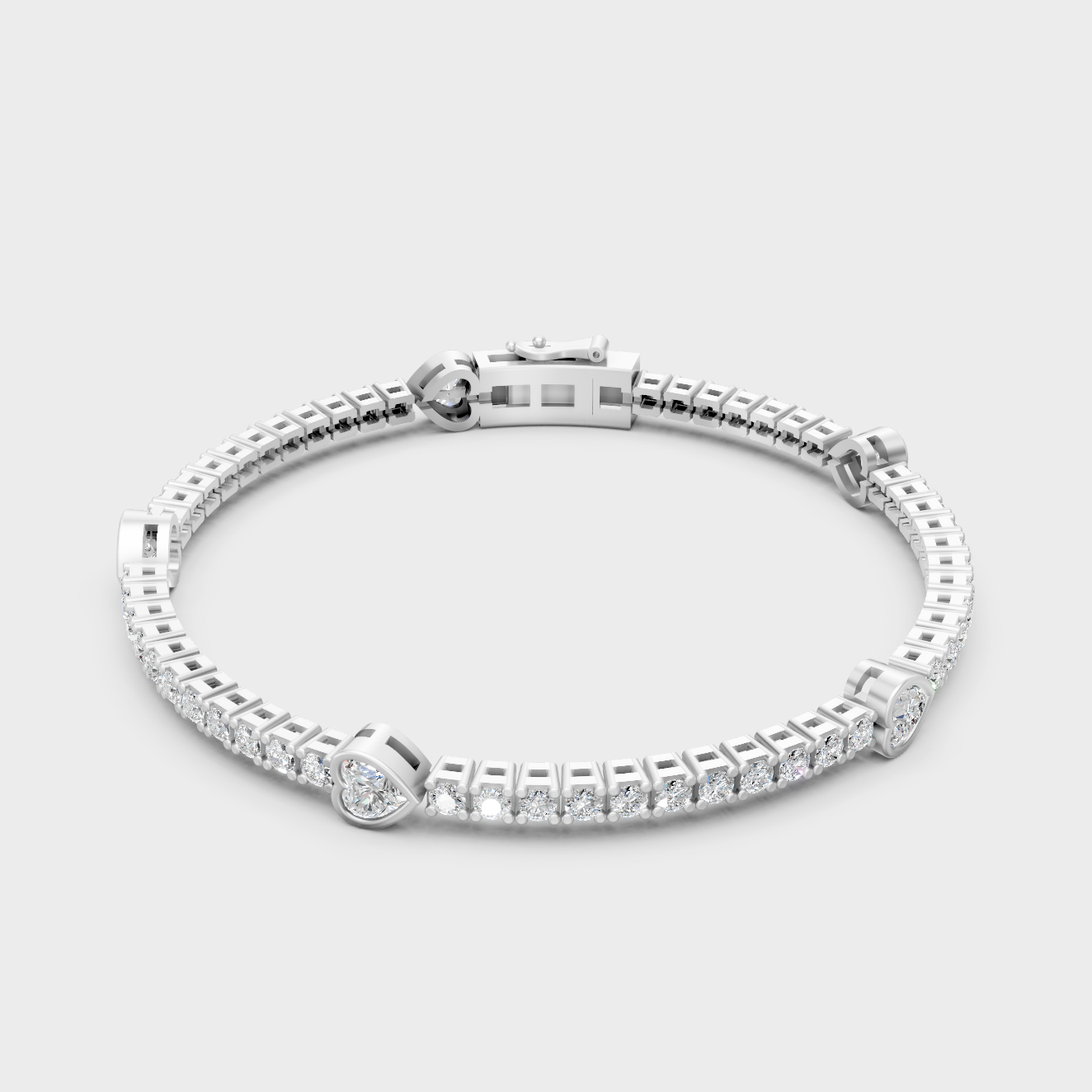 White Gold Classic Heart Round Diamond Tennis Bracelet 4.42 Ct GLI Certified