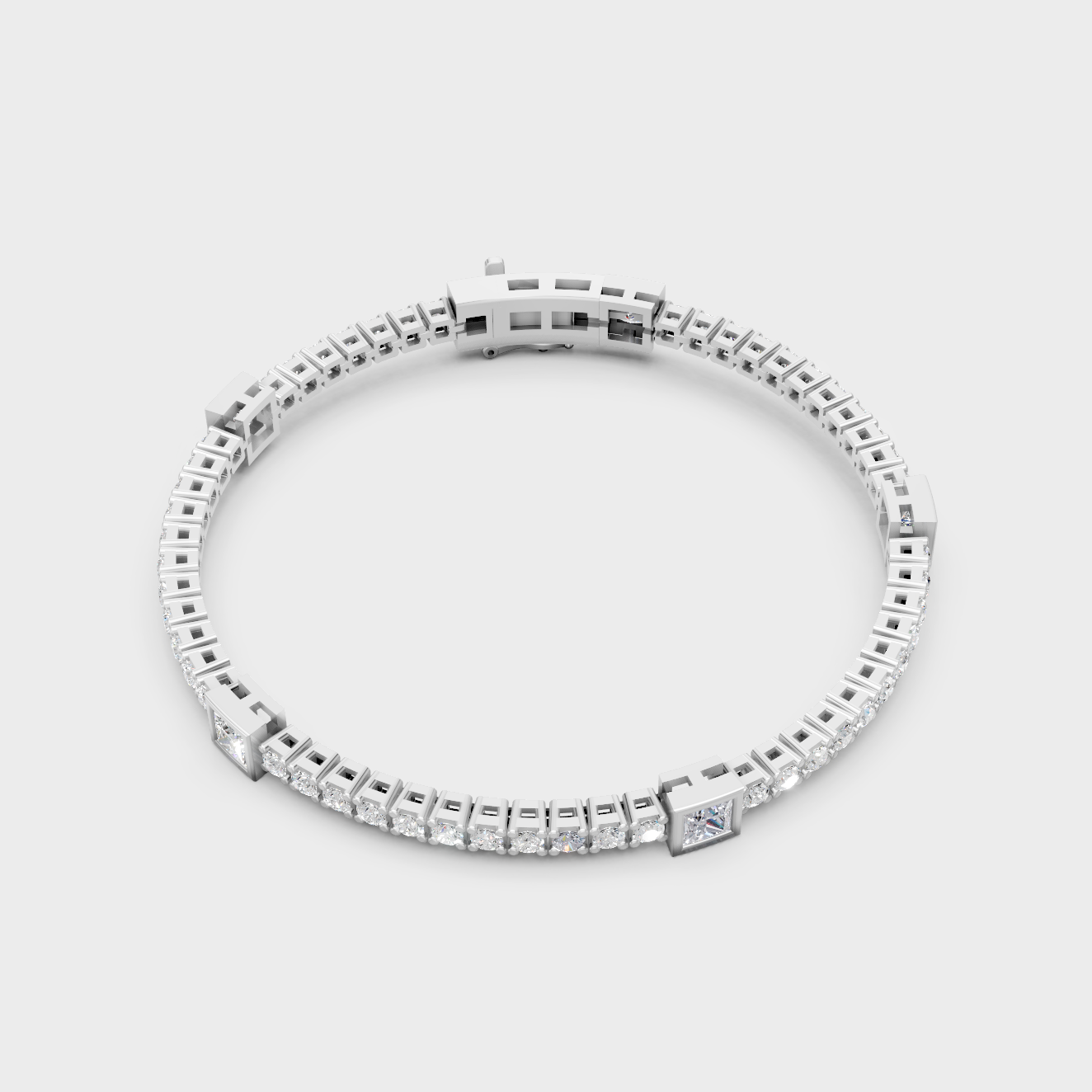 Platinum Diamond Tennis Bracelet Princess And Round 4.42 Ct High End Design