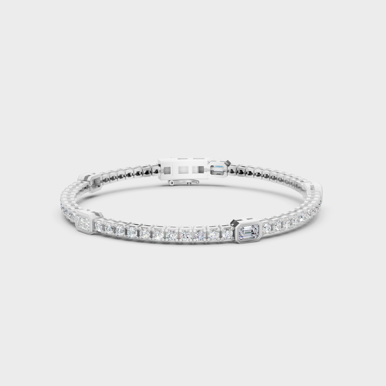 Platinum Emerald And Round Diamond Tennis Bracelet 4.42 Ct Timeless Jewelry