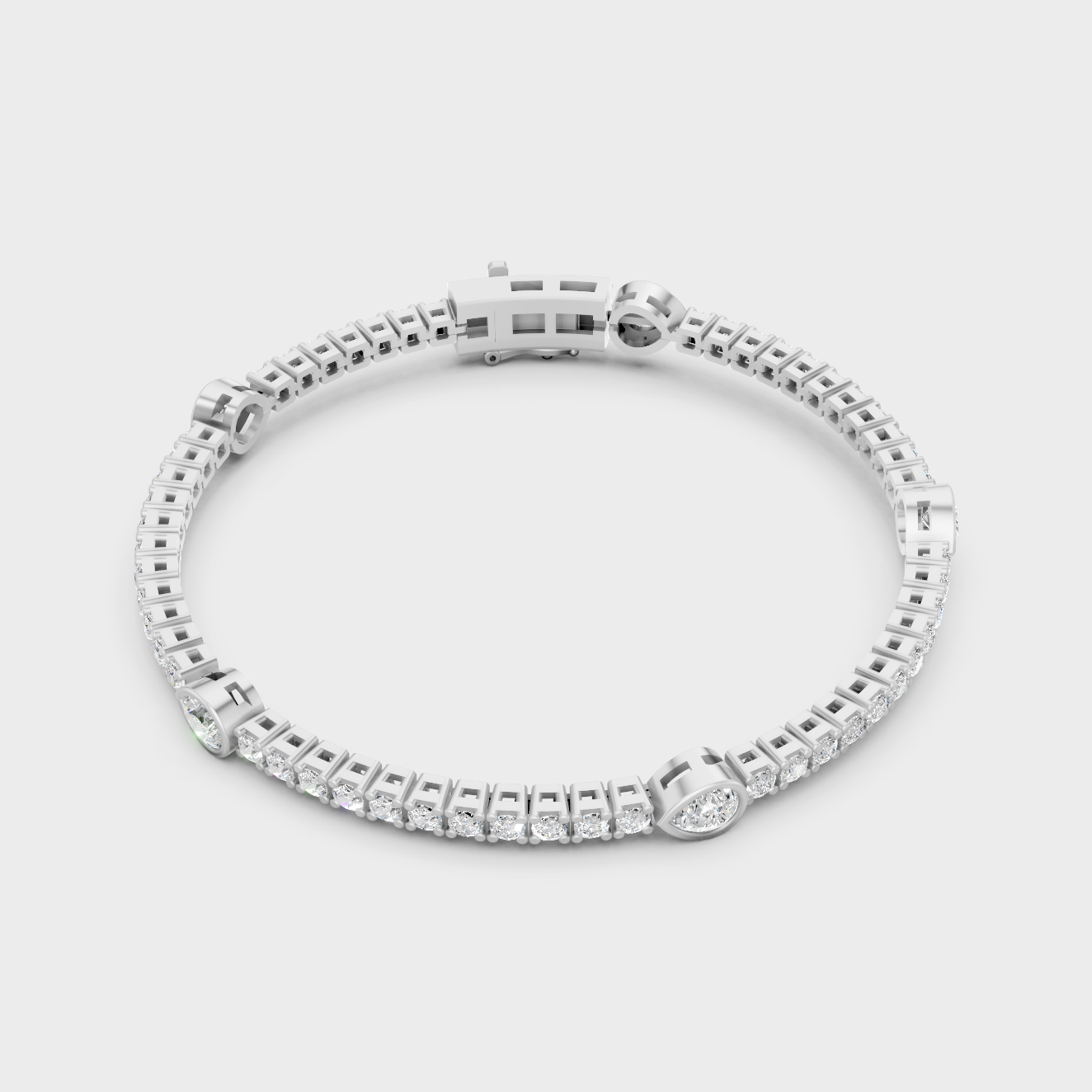 Platinum Diamond Tennis Bracelet Pear And Round 4.42 Ct High End Design