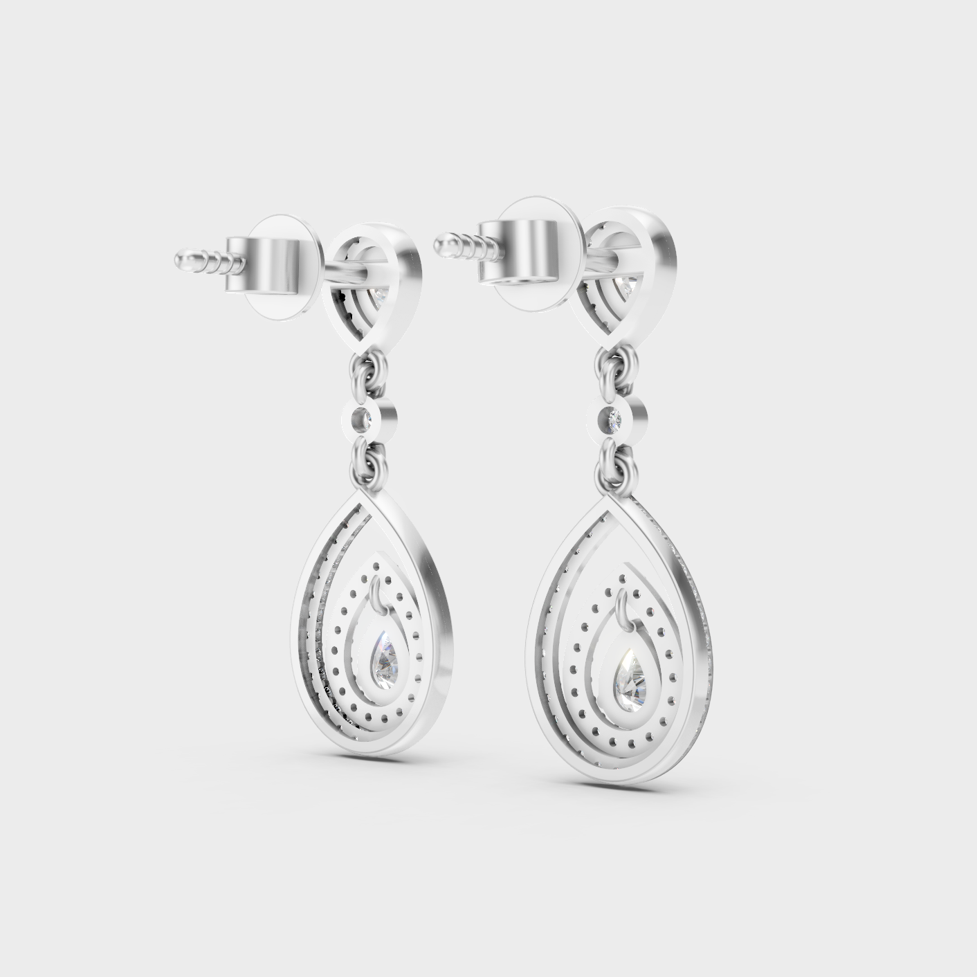 White Gold Classic Diamond Drop Earrings 1.21 Ct Round Pear Fine Jewelry