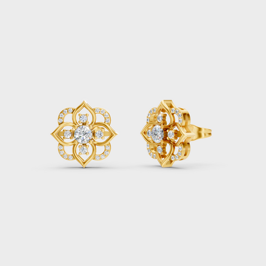0.58 Ct Total Round Lab Grown Diamond Stud Earrings In Yellow Gold Elegant Jewelry