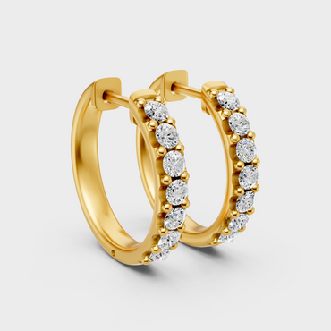 Yellow Gold Round Cut Diamond Hoop Earrings 0.70 Ct Lab Created Brilliant Sparkle