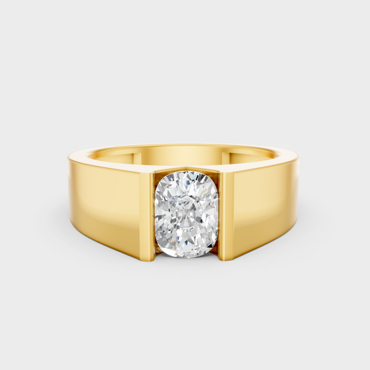 1.65 Ct Cushion Cut Lab Grown Diamond Mens Ring In Yellow Gold Luxury Jewelry