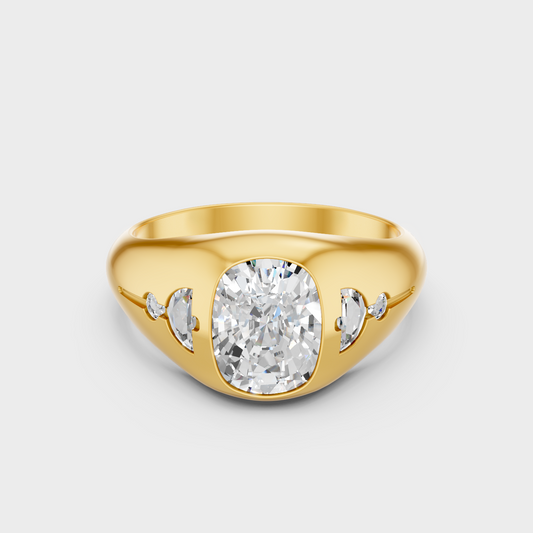 1.91 Ct Cushion Half Moon Round Lab Grown Diamond Solitaire Ring In Yellow Gold Luxury Jewelry