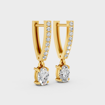 Yellow Gold Round Oval Diamond Earrings 1.29 Ct Lab Created Brilliant Sparkle