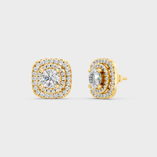 3.90 Ct Total Double Halo Round Lab Grown Diamond Stud Earrings In Yellow Gold Luxury Jewelry