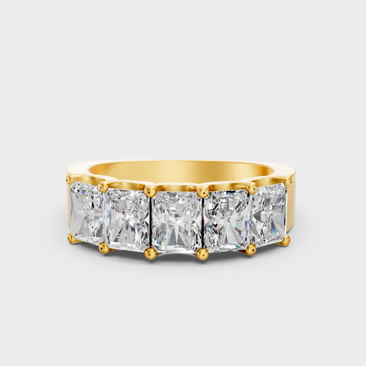 Luxury Radiant Cut Lab Grown Diamond Band In Yellow Gold Elegant Jewelry