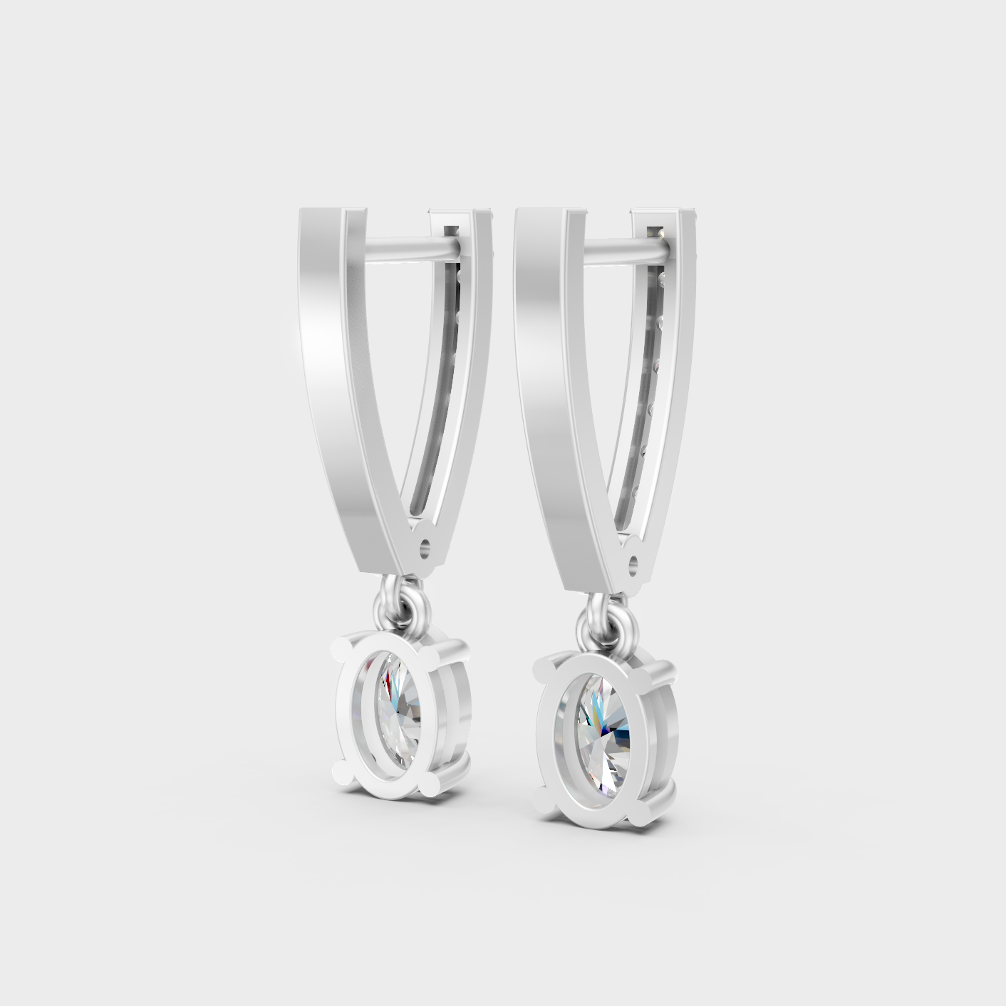 White Gold Classic Round Oval Diamond Earrings 1.29 Ct Fine Jewelry