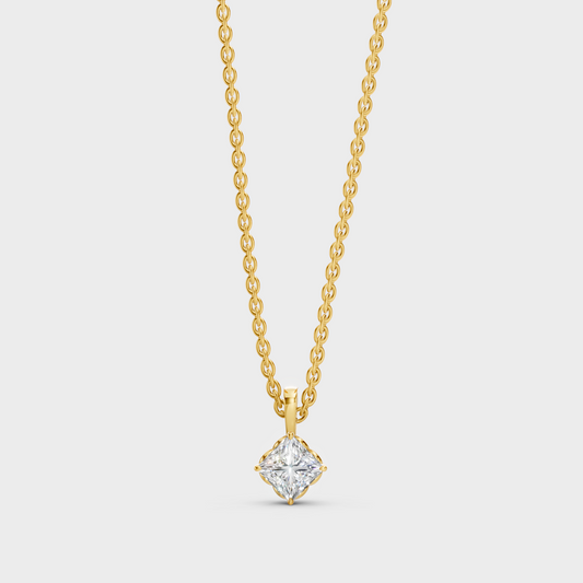 Igi Certified Princess-Cut Lab-Grown Diamond Pendant With Chain In 18K Yellow Gold