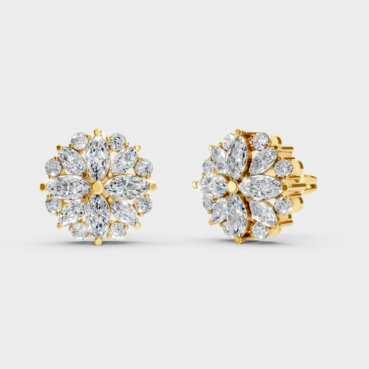 GLI Certified 1.64 Ct TW Round And Marquise Lab-Grown Diamond Stud Earrings In 18K Yellow Gold