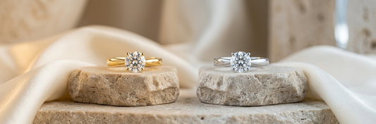 Platinum vs gold diamond engagement rings side by side — Inasha Diamonds metal guide