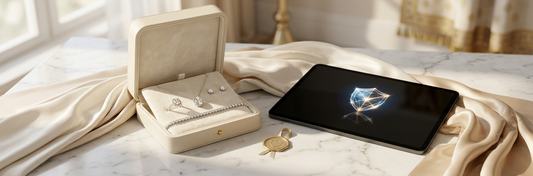 Woman shopping for diamond jewellery online safely — Inasha Diamonds buying guide