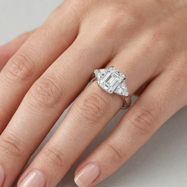 White Gold Emerald And Trillion Lab-Grown Diamond Ring 