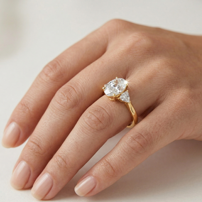 Yellow Gold Ring With Certified Oval And Trillion