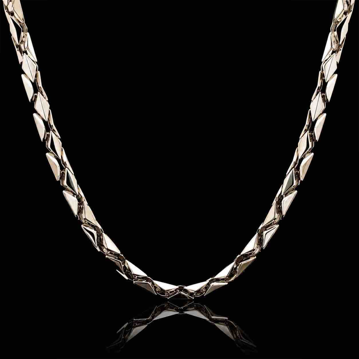 Studio product shot of Inasha Diamonds 950 platinum chain for men with unique geometric links