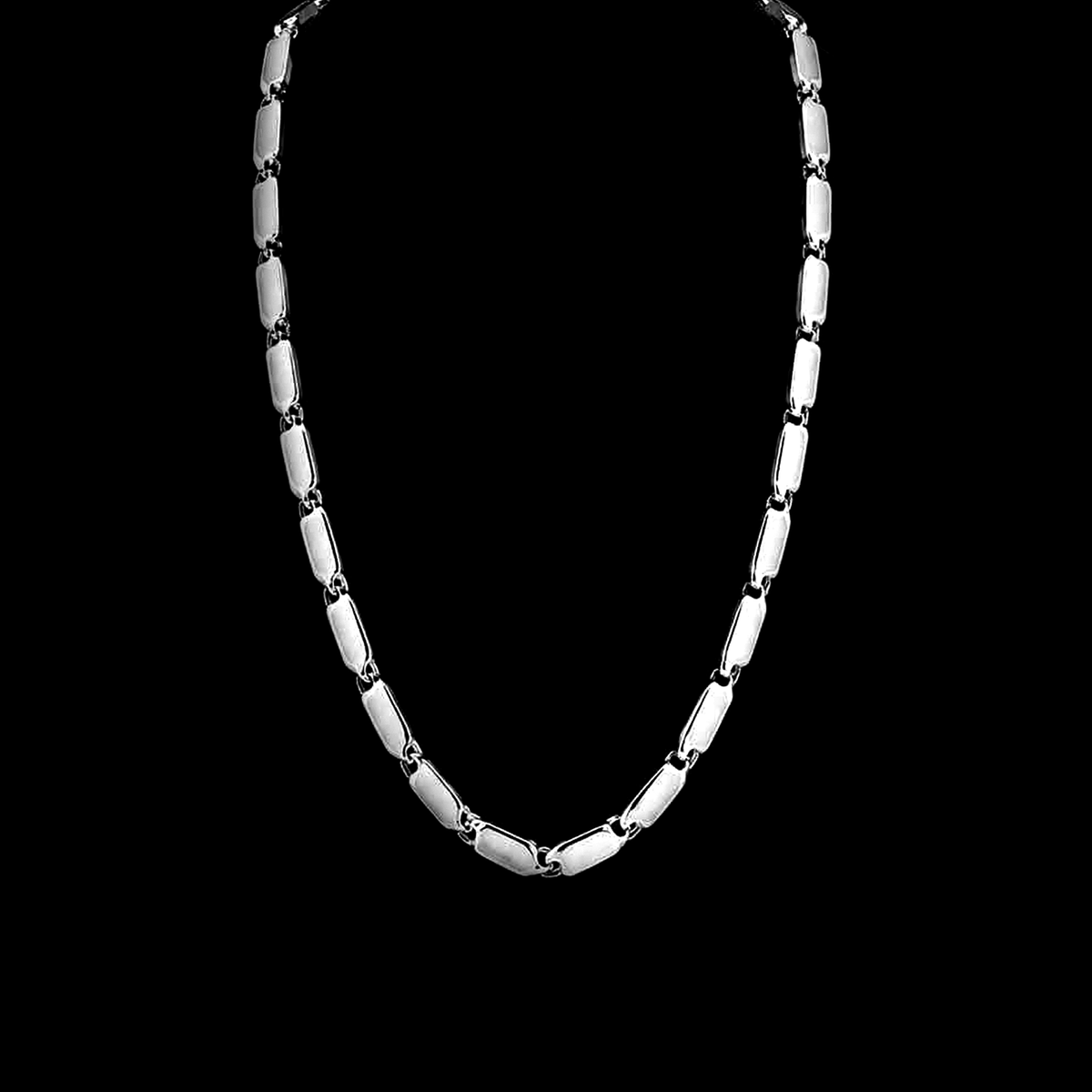 Studio product shot of Inasha Diamonds 950 platinum chain for men with polished box segments