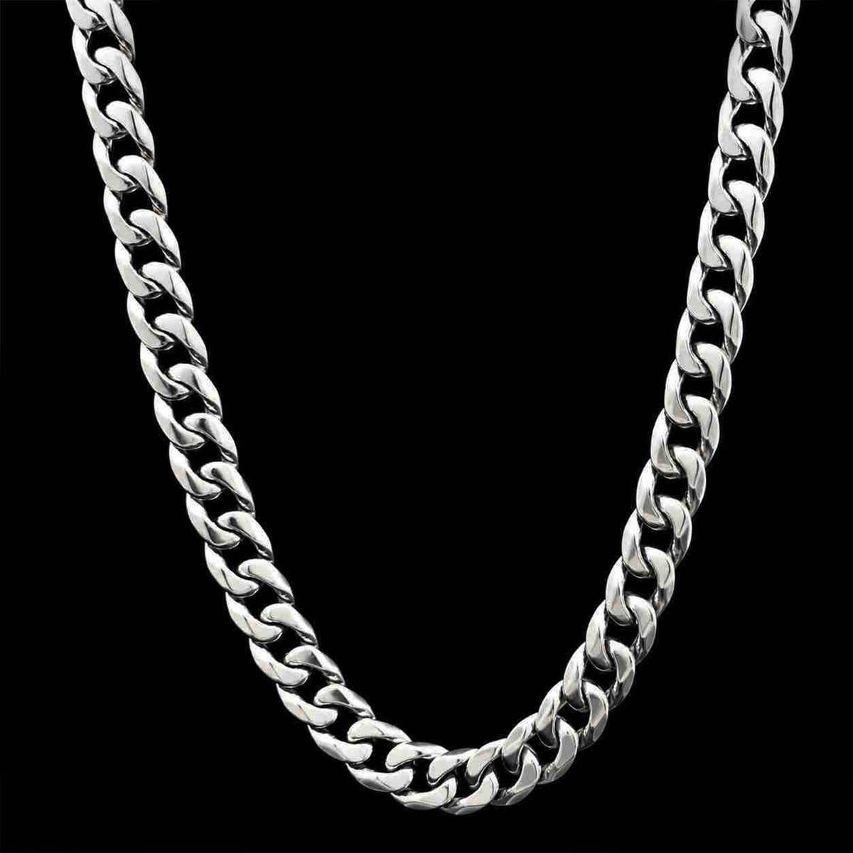 Studio product shot of Inasha Diamonds men's platinum necklace in a Miami Cuban style