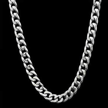 Studio product shot of Inasha Diamonds men's platinum necklace in a Miami Cuban style