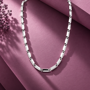 Studio product shot of Inasha Diamonds 950 platinum chain for men with polished rectangular block links