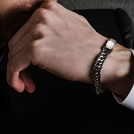 Bold double Cuban hollow bracelet in platinum