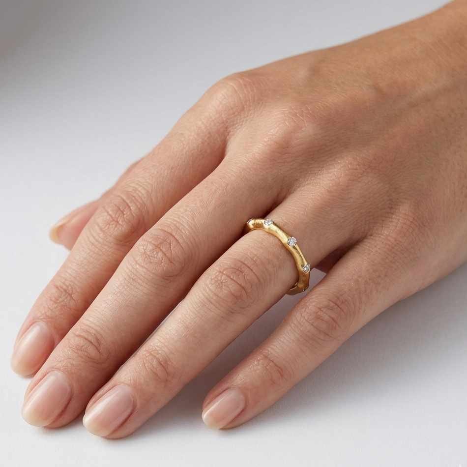  14K Yellow Gold Round Diamond Band For Timeless 