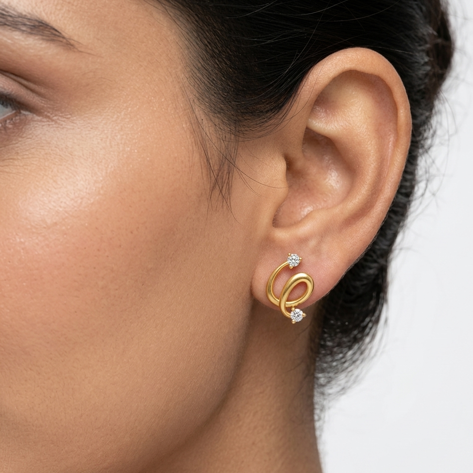 0.08 Ct total lab-grown round diamond stud earrings (0.04 Ct each), GLI certified, set in hallmarked 9K, 14K, 18K gold or 950 platinum, ethical luxury jewelry.