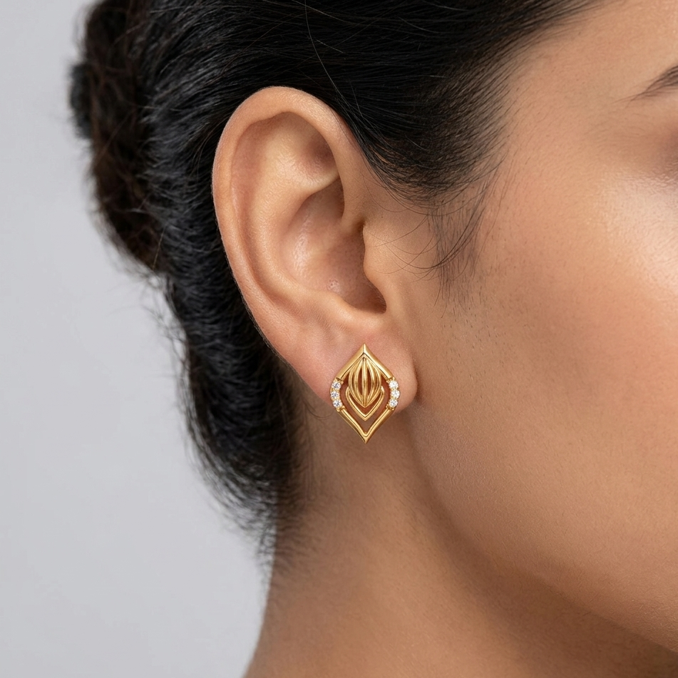 0.06 Ct total lab-grown round diamond stud earrings (0.03 Ct each), GLI certified, set in hallmarked 9K, 14K, 18K gold or 950 platinum, minimal ethical luxury design.