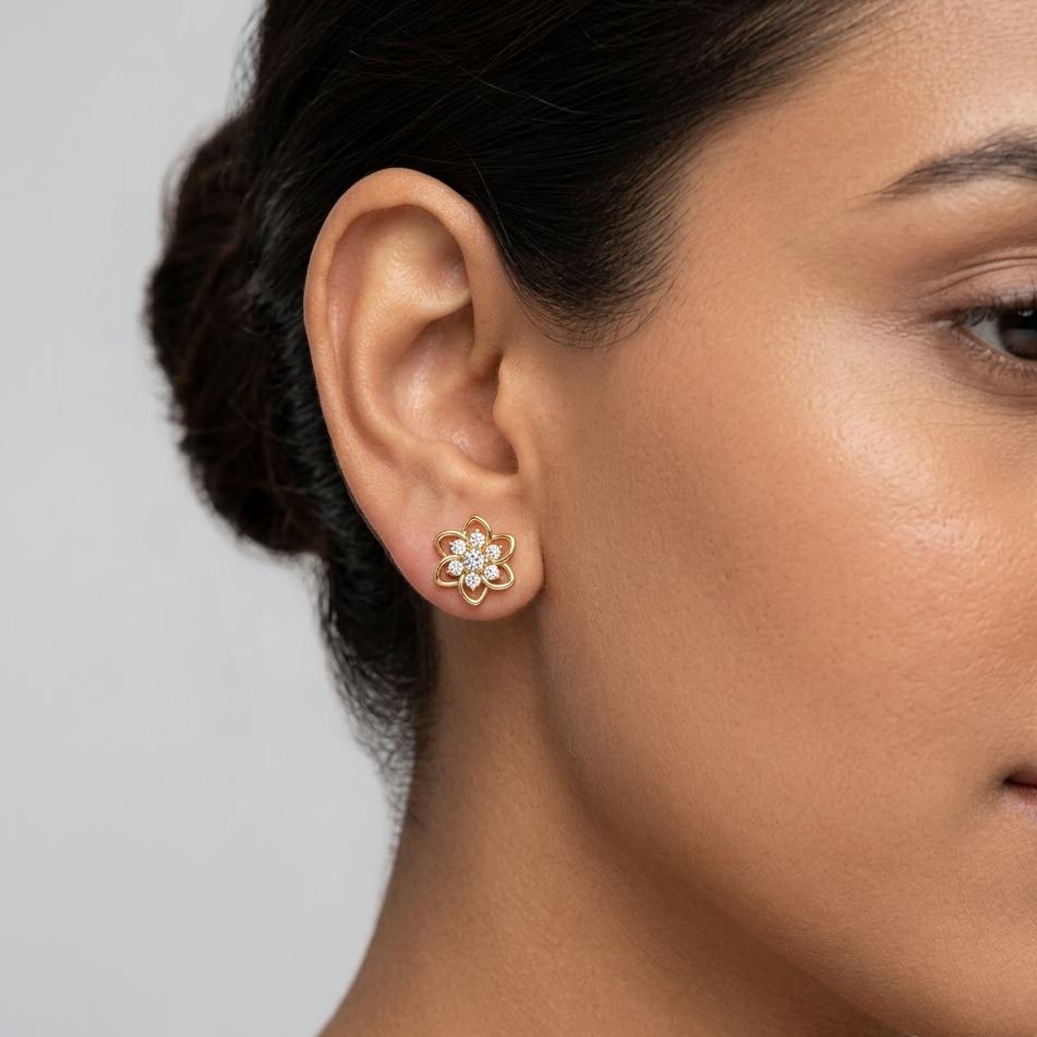 0.18 Ct total lab-grown round diamond stud earrings (0.09 Ct each), GLI certified, set in hallmarked 9K, 14K, 18K gold or 950 platinum, designed for ethical, brilliant luxury.